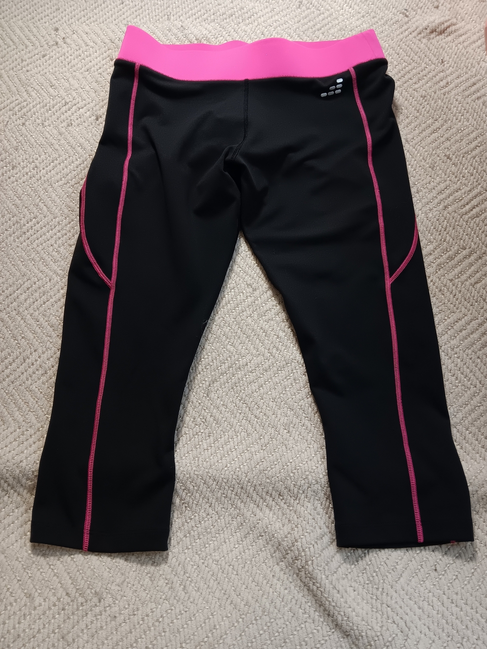 BCG Black Capri Leggings with Hot Pink Waistband and Stitching